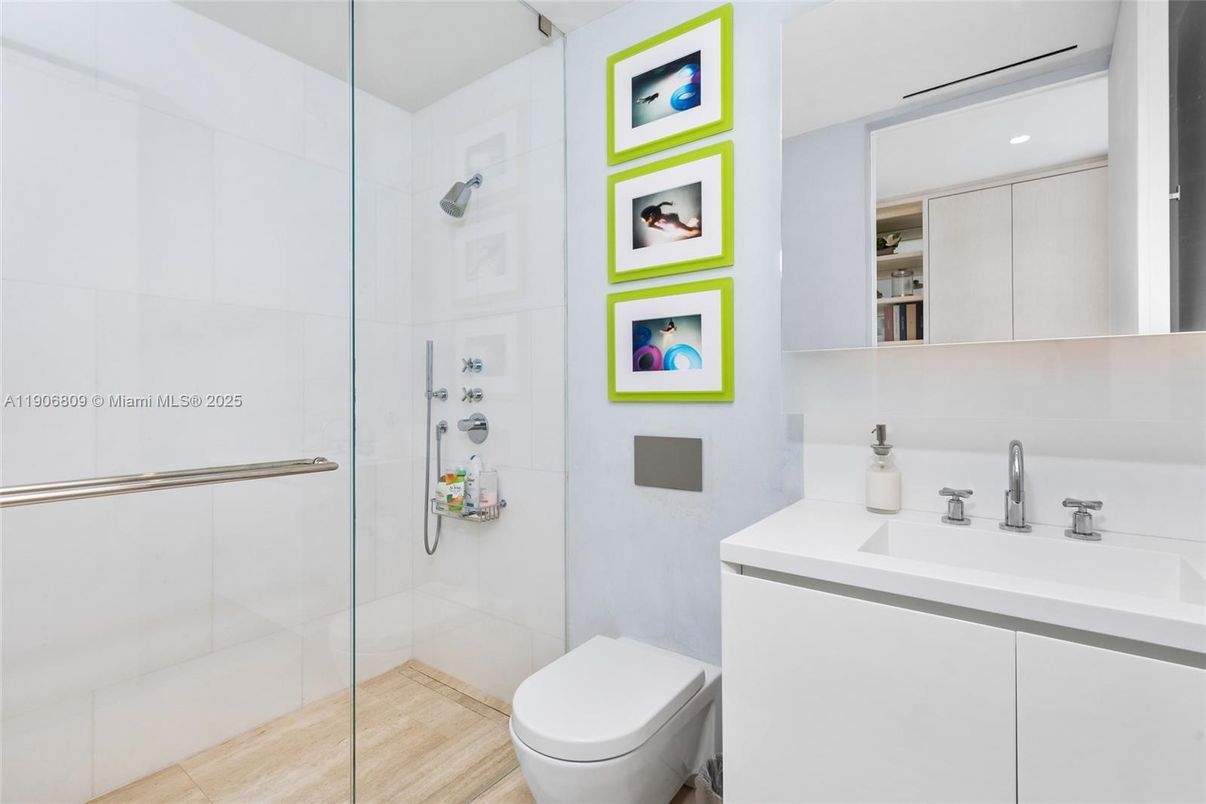 Bathroom, Glass Shower, Interior, Recessed Lighting