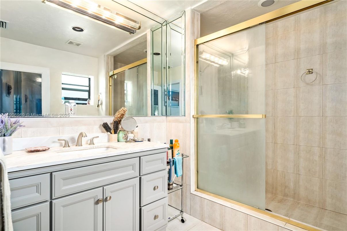 Bathroom, Glass Shower, Interior, Recessed Lighting