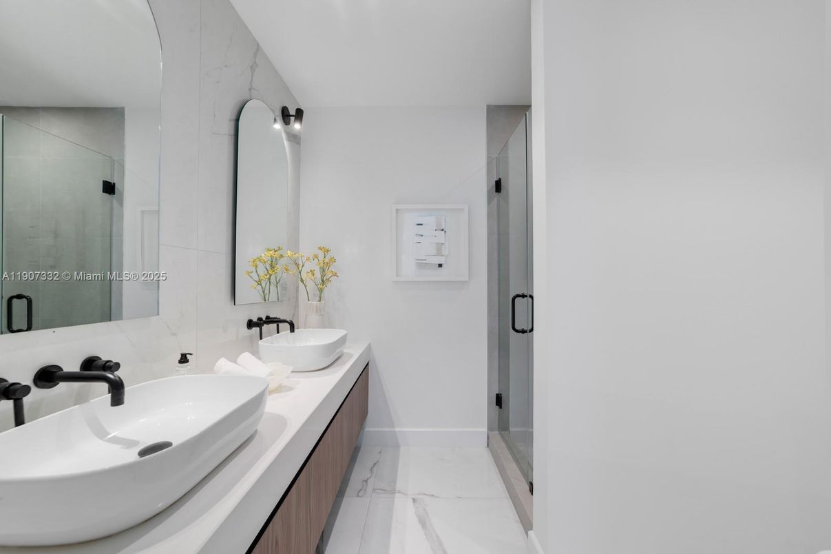 Bathroom, Dual Sink Vanities, Glass Shower, Interior, Marble