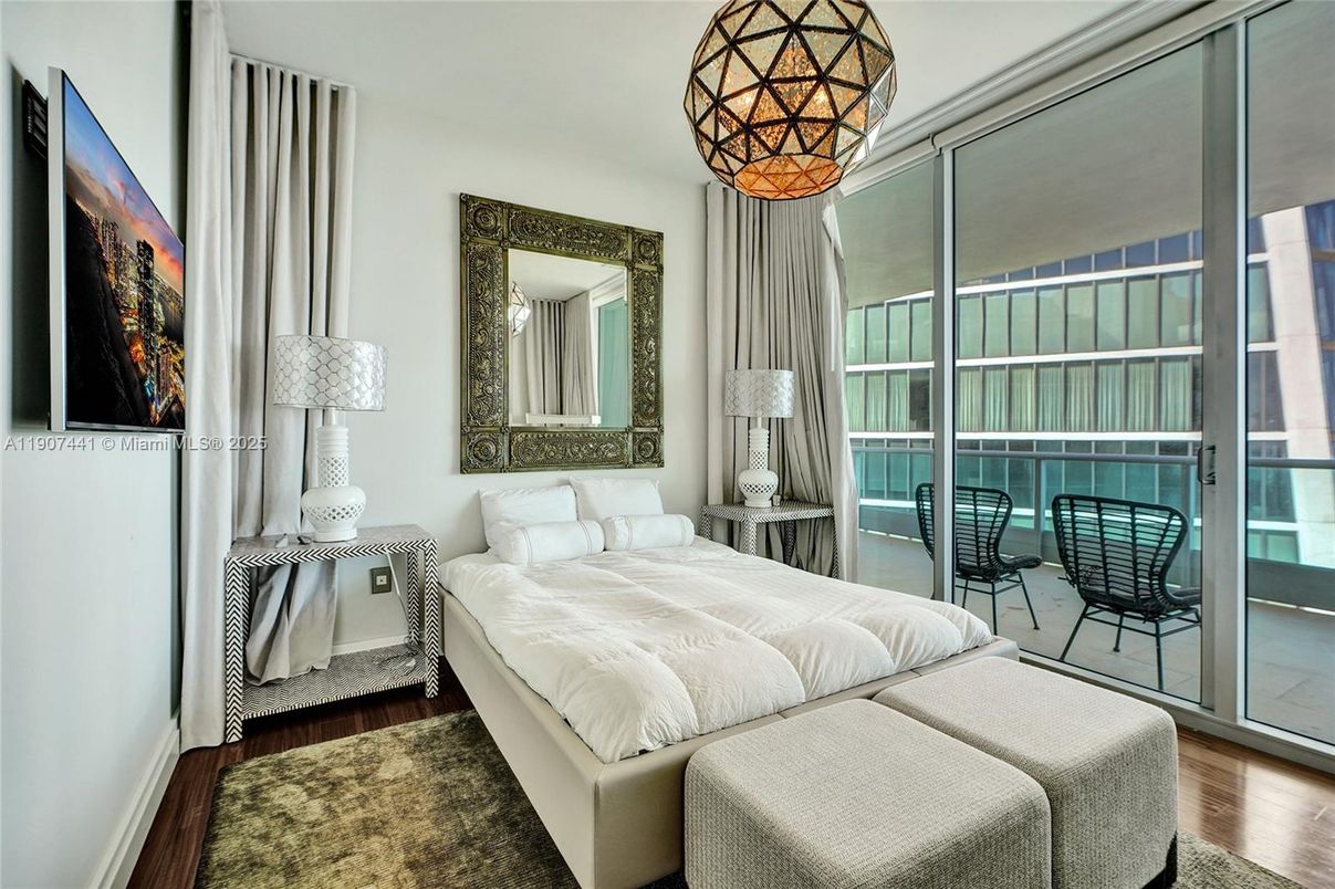 Bedroom, Chandelier, Interior, Wood Texture Flooring