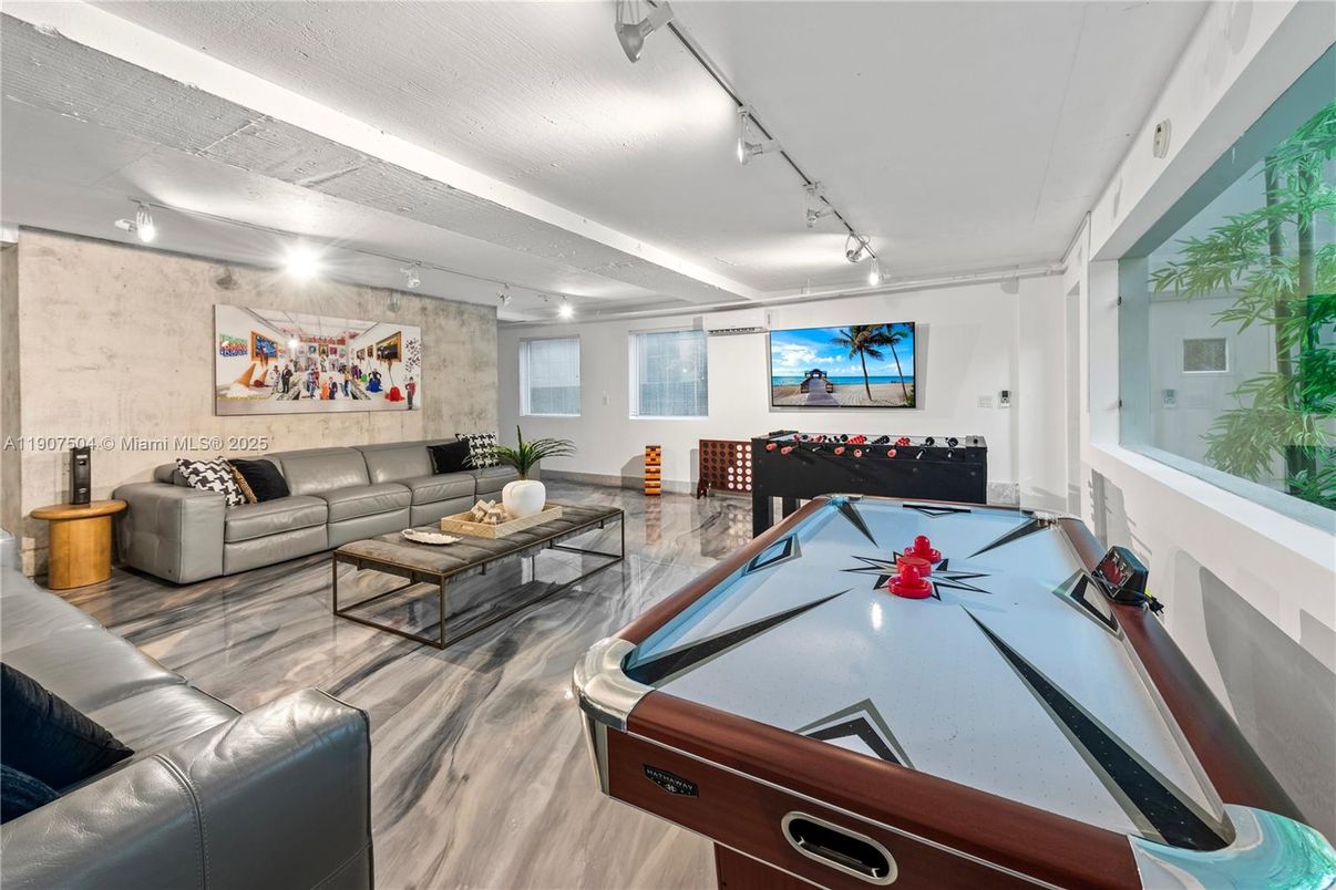 Billiard Table, Game Room, Interior, Living room, Stone Walls, Wood Texture Flooring