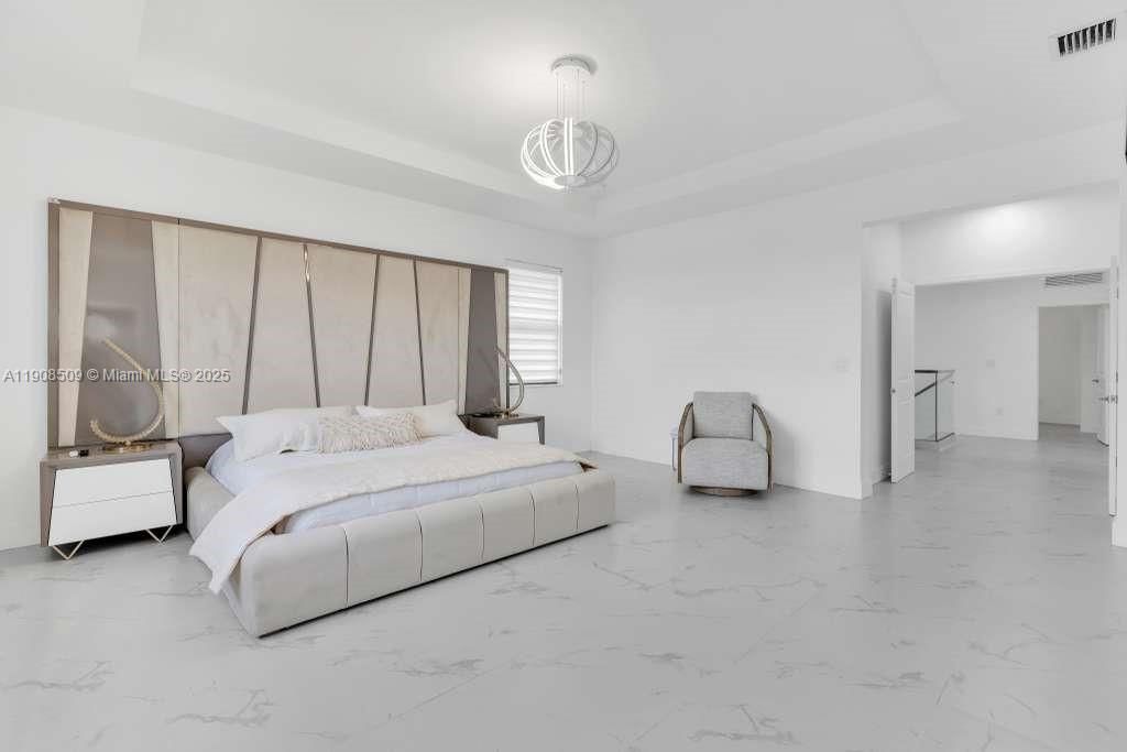 Bedroom, Interior, Marble, Pendant Lights