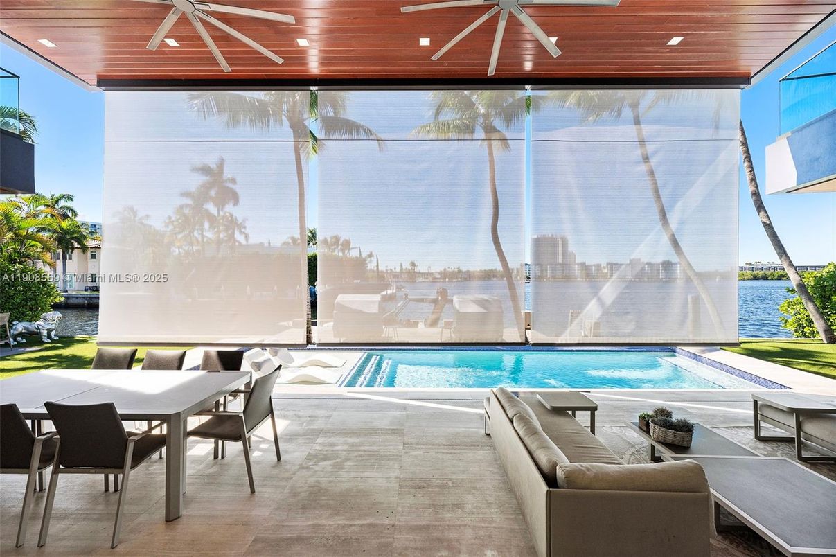 Dining room, Interior, Pool, Recessed Lighting, Sun Room, Water, Wooden Ceilings