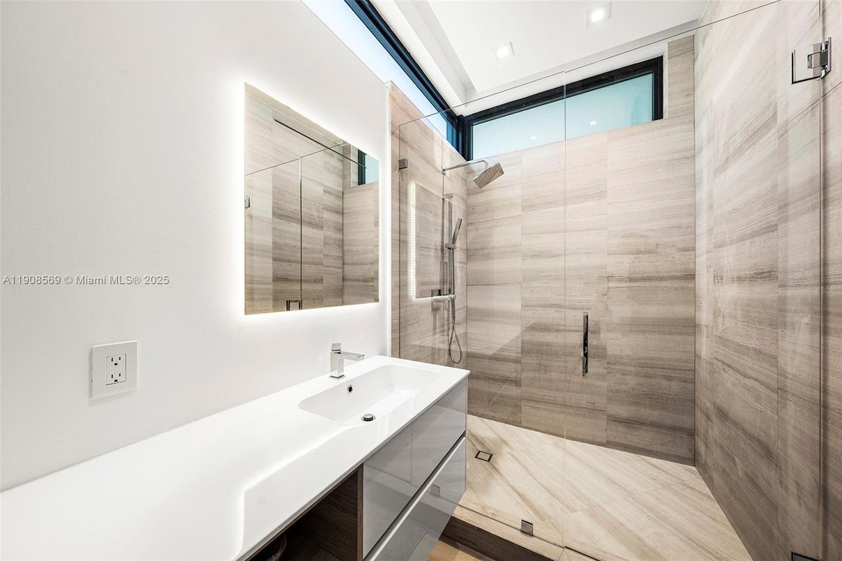 Bathroom, Glass Shower, Interior, Recessed Lighting