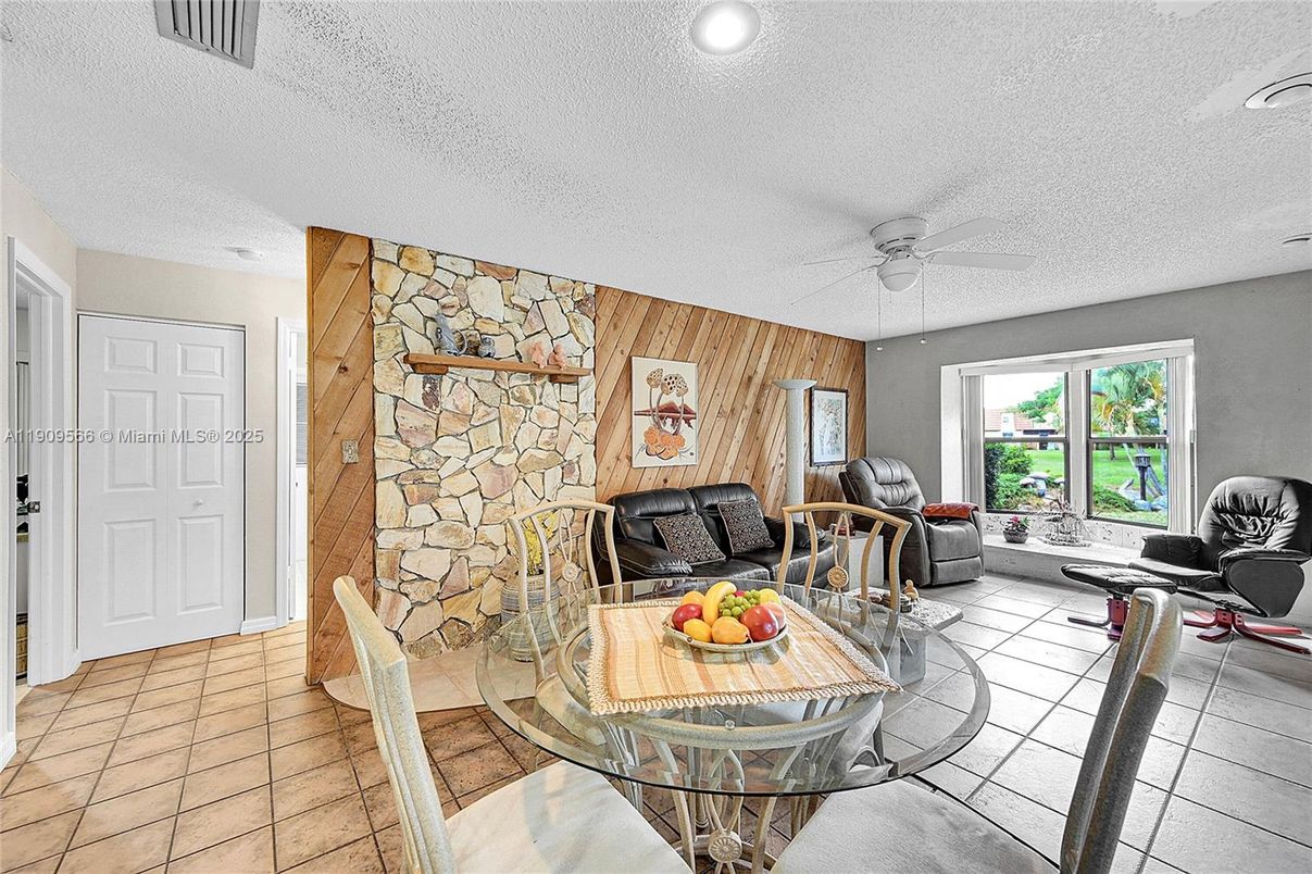 Dining room, Interior, Recessed Lighting, Stone Walls