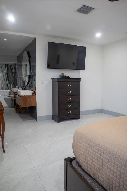 Bedroom, Interior, Marble, Recessed Lighting