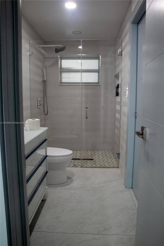 Bathroom, Glass Shower, Interior, Marble, Recessed Lighting