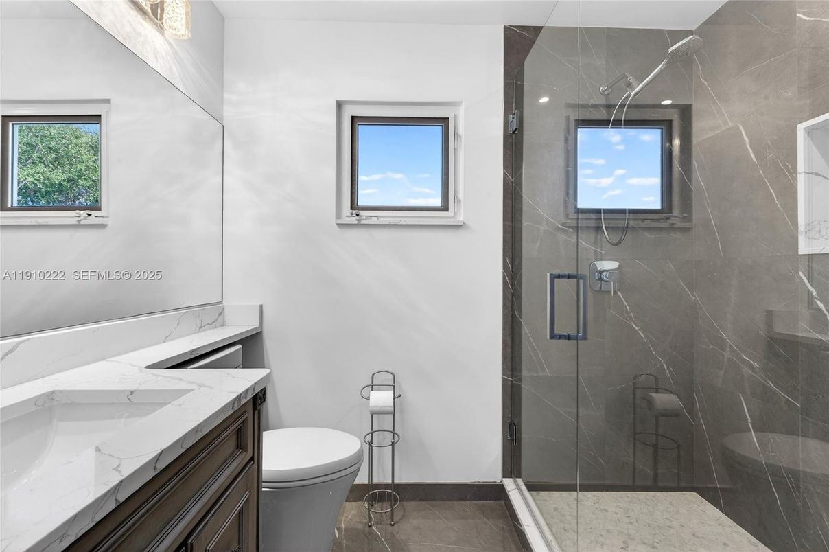 Bathroom, Glass Shower, Interior, Marble Walls