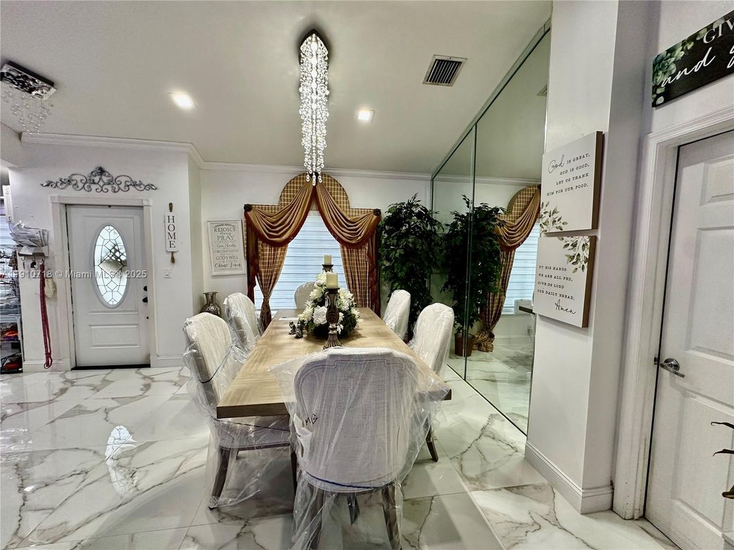 Dining room, Interior, Marble, Recessed Lighting