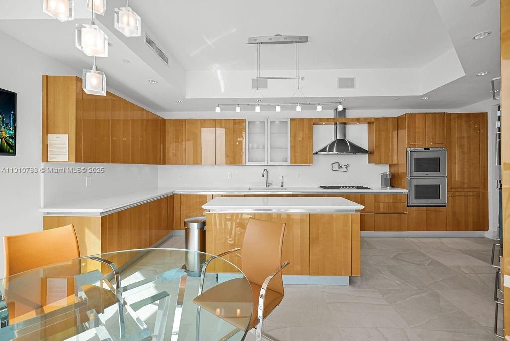 Interior, Kitchen, Pendant Lights, Recessed Lighting, Stainless Steel Appliances, Wooden Walls