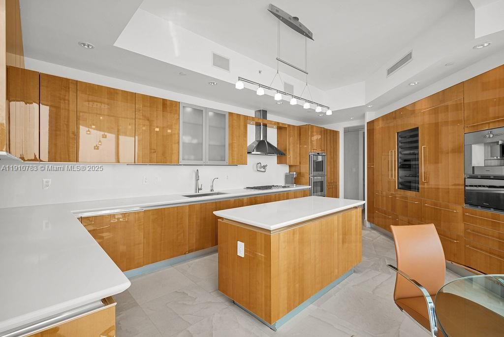 Interior, Kitchen, Pendant Lights, Recessed Lighting, Stainless Steel Appliances, Wooden Walls