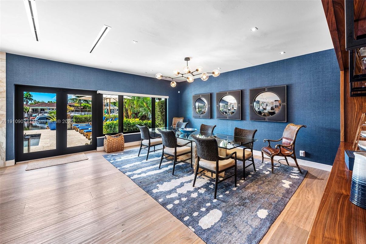 Dining room, Interior, Pendant Lights, Recessed Lighting, Wood Texture Flooring