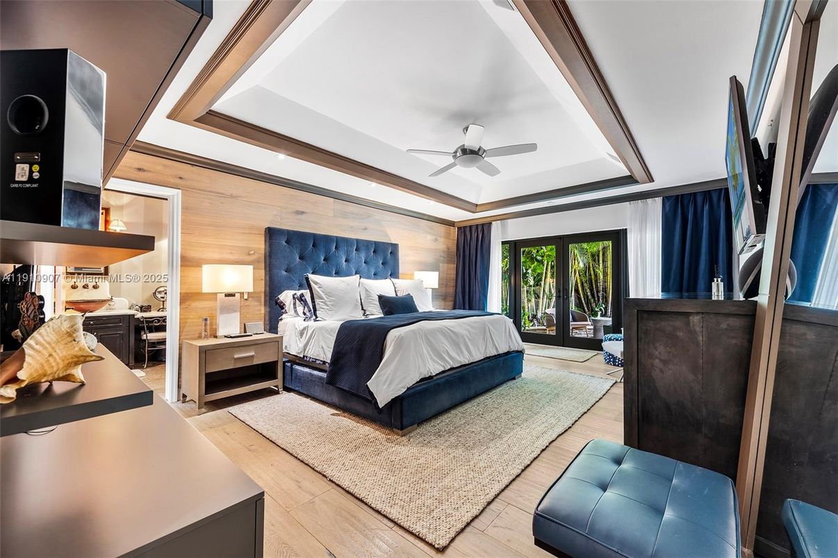 Bedroom, Interior, Recessed Lighting, Wood Texture Flooring, Wooden Walls