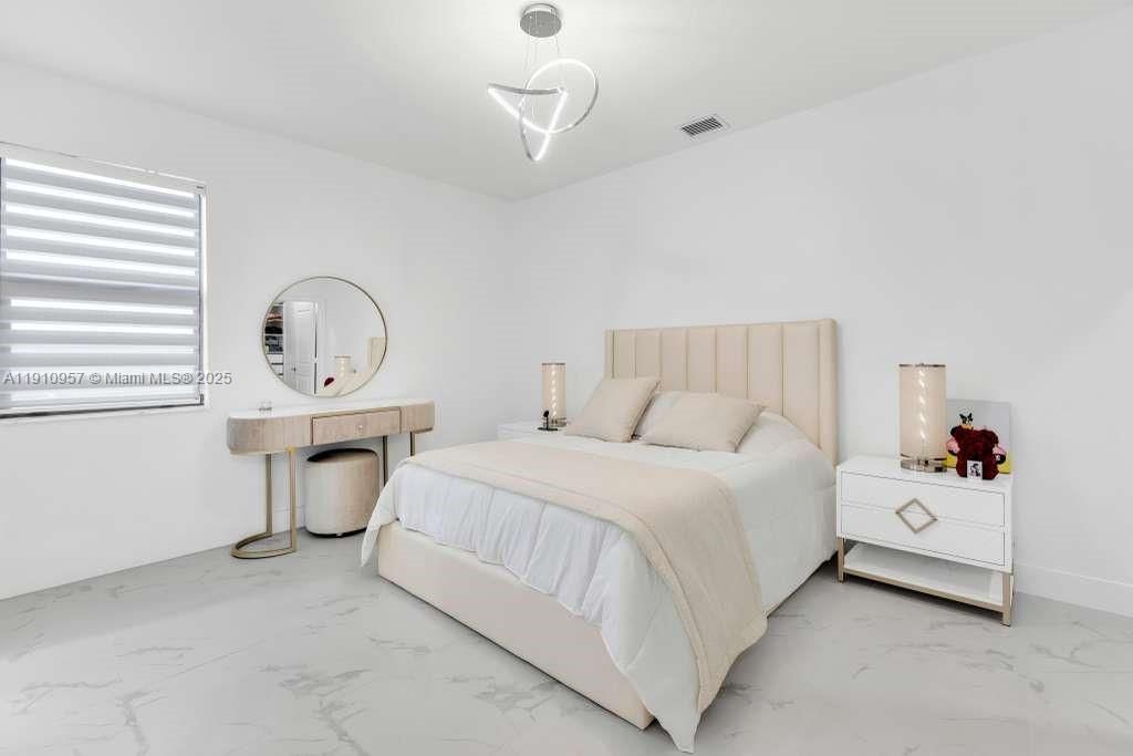 Bedroom, Interior, Marble, Pendant Lights