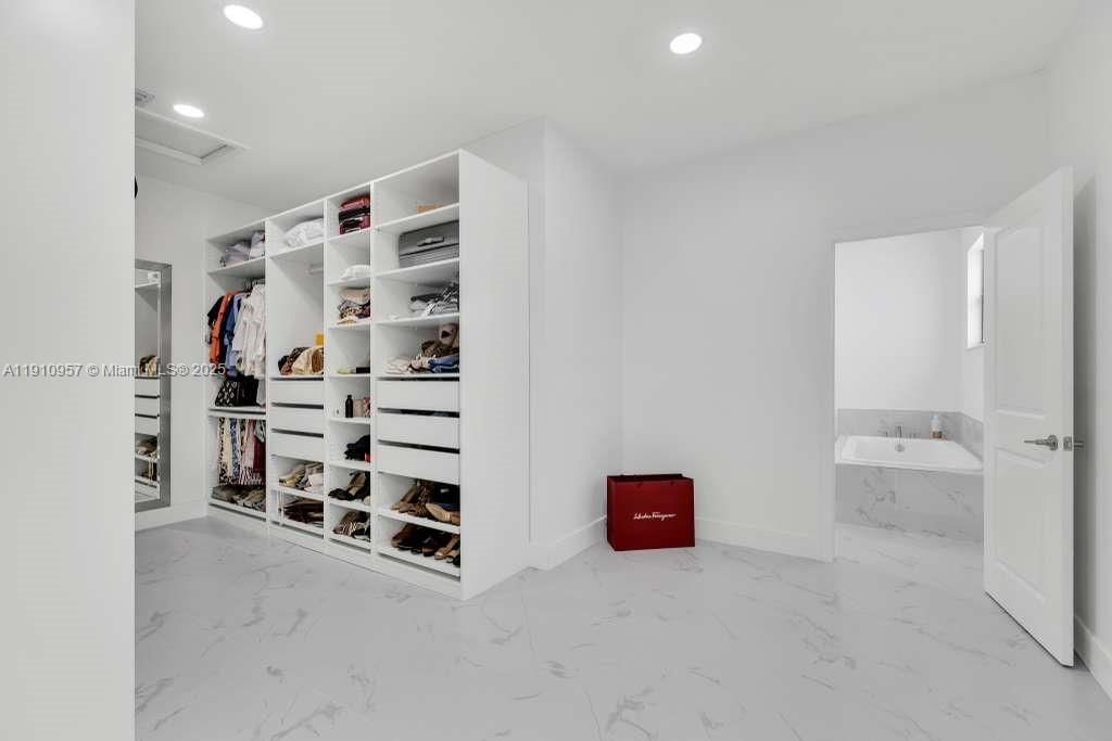 Bathroom, Interior, Marble, Recessed Lighting, Walk-in Closets