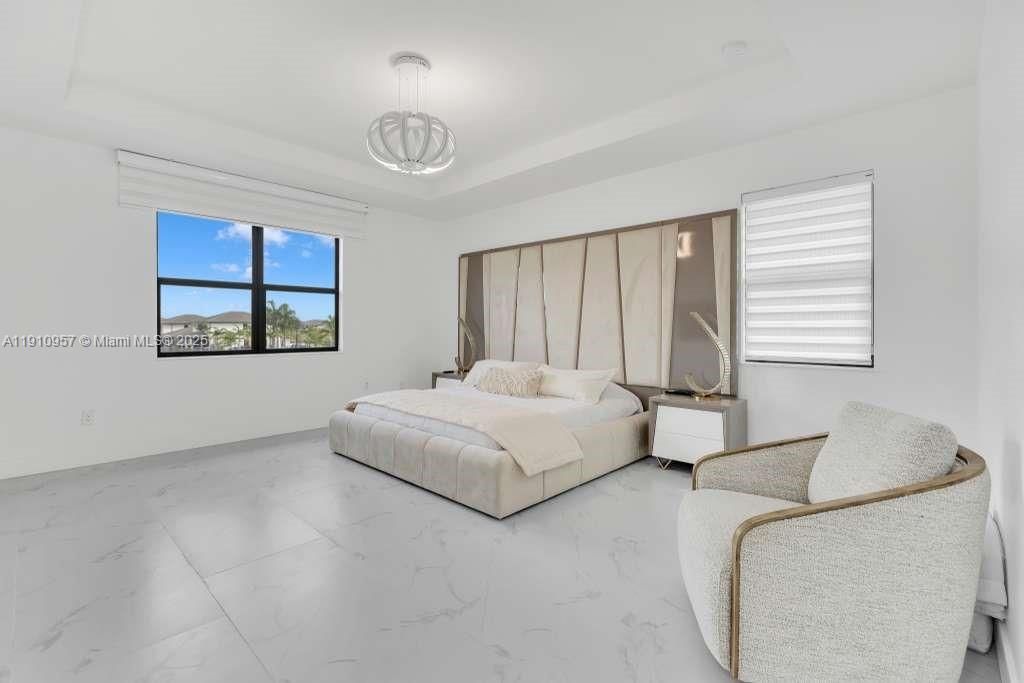 Bedroom, Interior, Marble, Pendant Lights