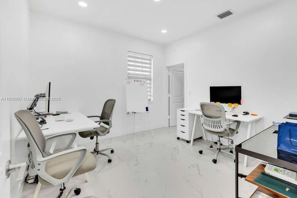 Home Office, Interior, Marble, Recessed Lighting