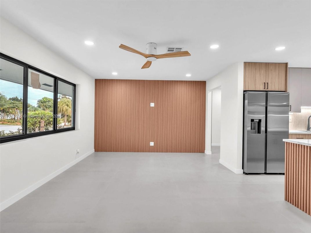 Empty room, Interior, Kitchen, Recessed Lighting, Stainless Steel Appliances
