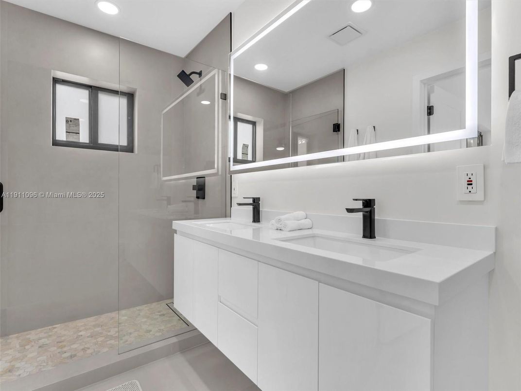 Bathroom, Dual Sink Vanities, Glass Shower, Interior, Recessed Lighting