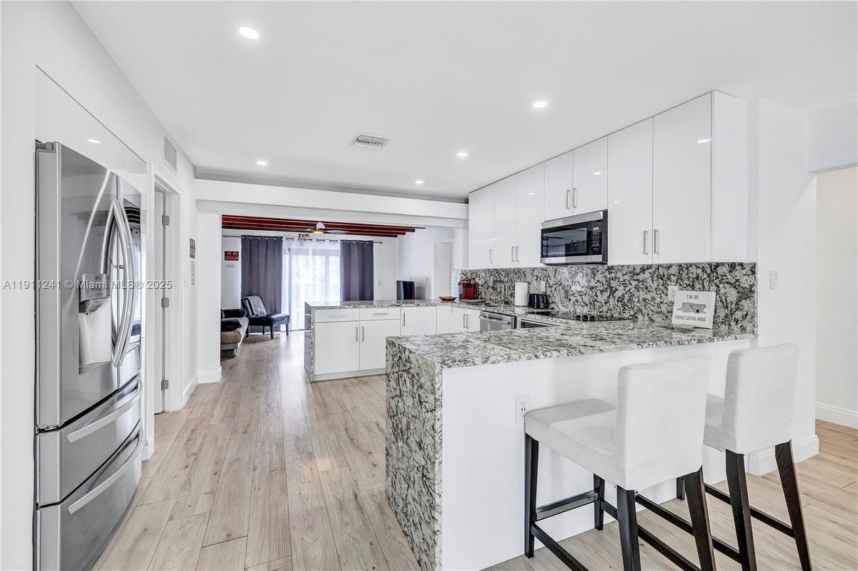 Interior, Kitchen, Recessed Lighting, Wood Texture Flooring