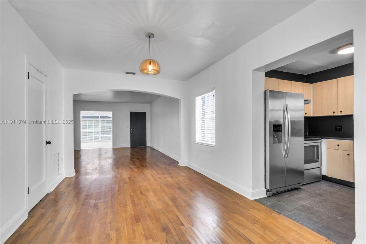 Interior, Kitchen, Pendant Lights, Stainless Steel Appliances, Wood Texture Flooring