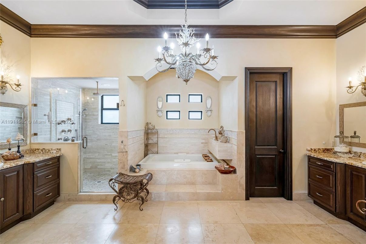 Bathroom, Chandelier, Glass Shower, Interior