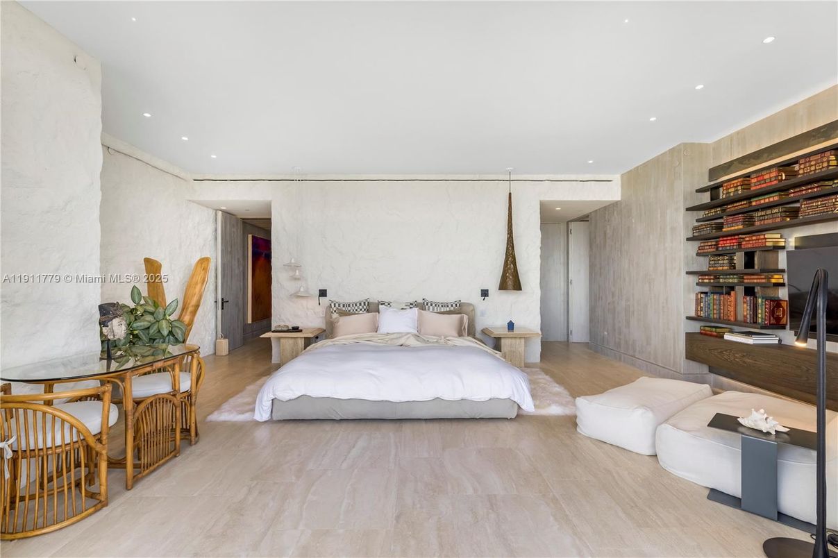 Bedroom, Interior, Marble Walls, Recessed Lighting