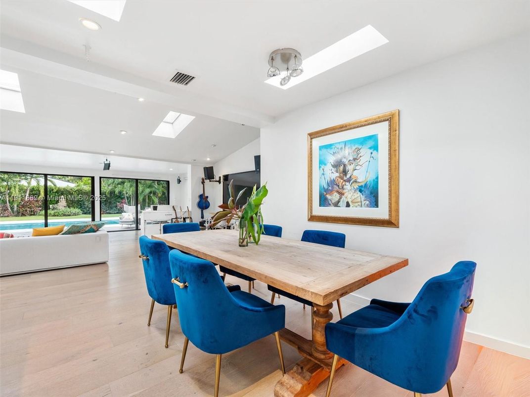 Dining room, Interior, Living room, Recessed Lighting, Wood Texture Flooring