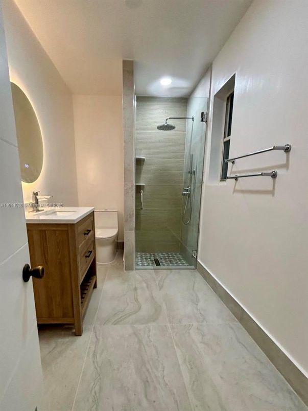 Bathroom, Glass Shower, Interior, Marble, Recessed Lighting