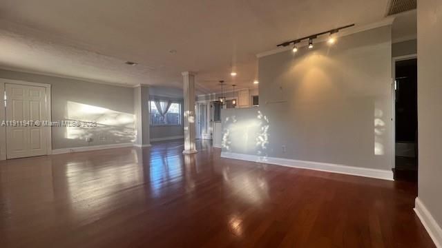 Empty room, Interior, Kitchen, Pendant Lights, Wood Texture Flooring