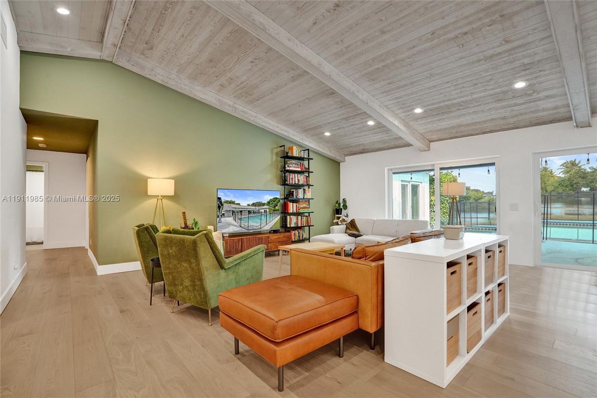 Interior, Living room, Recessed Lighting, Wooden Ceilings, Wood Texture Flooring