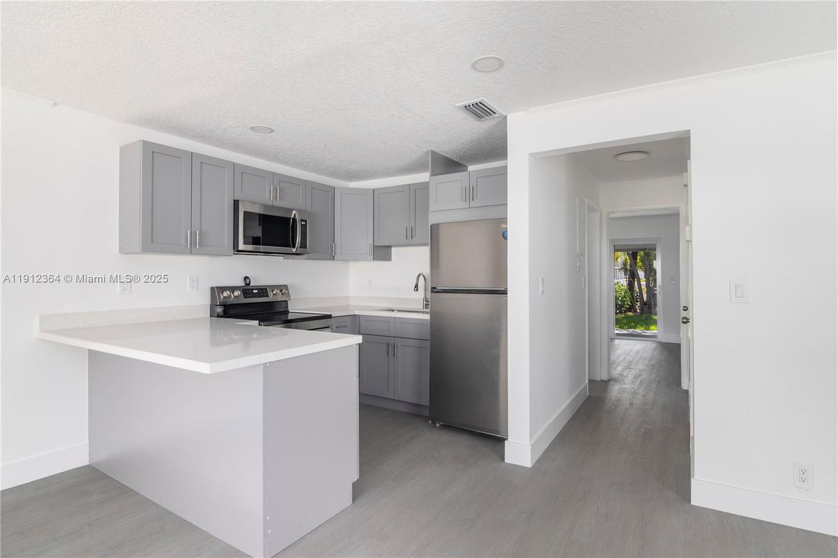 Interior, Kitchen, Recessed Lighting, Wood Texture Flooring