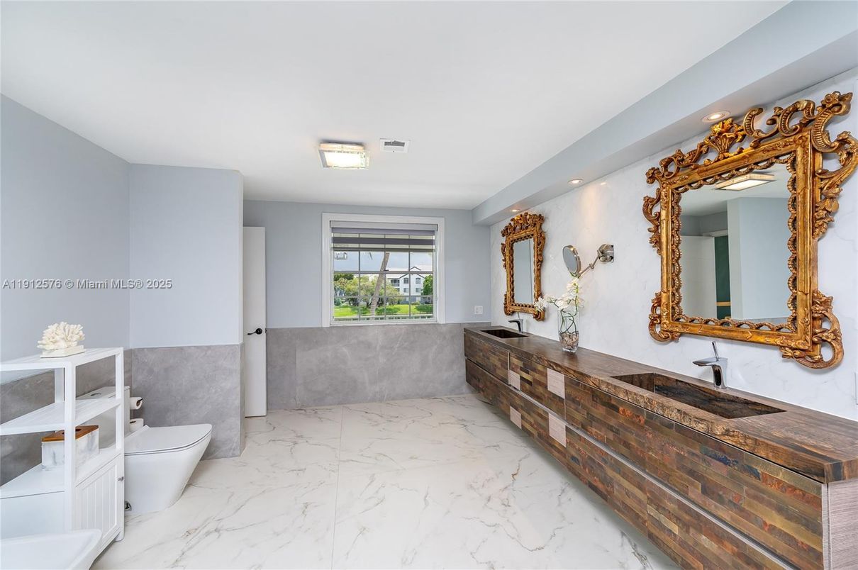 Bathroom, Dual Sink Vanities, Interior, Marble, Recessed Lighting