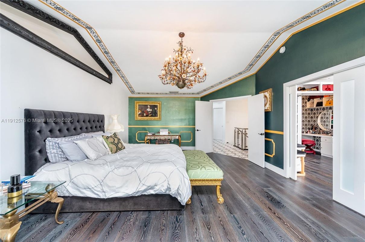 Bedroom, Chandelier, Interior, Wood Texture Flooring