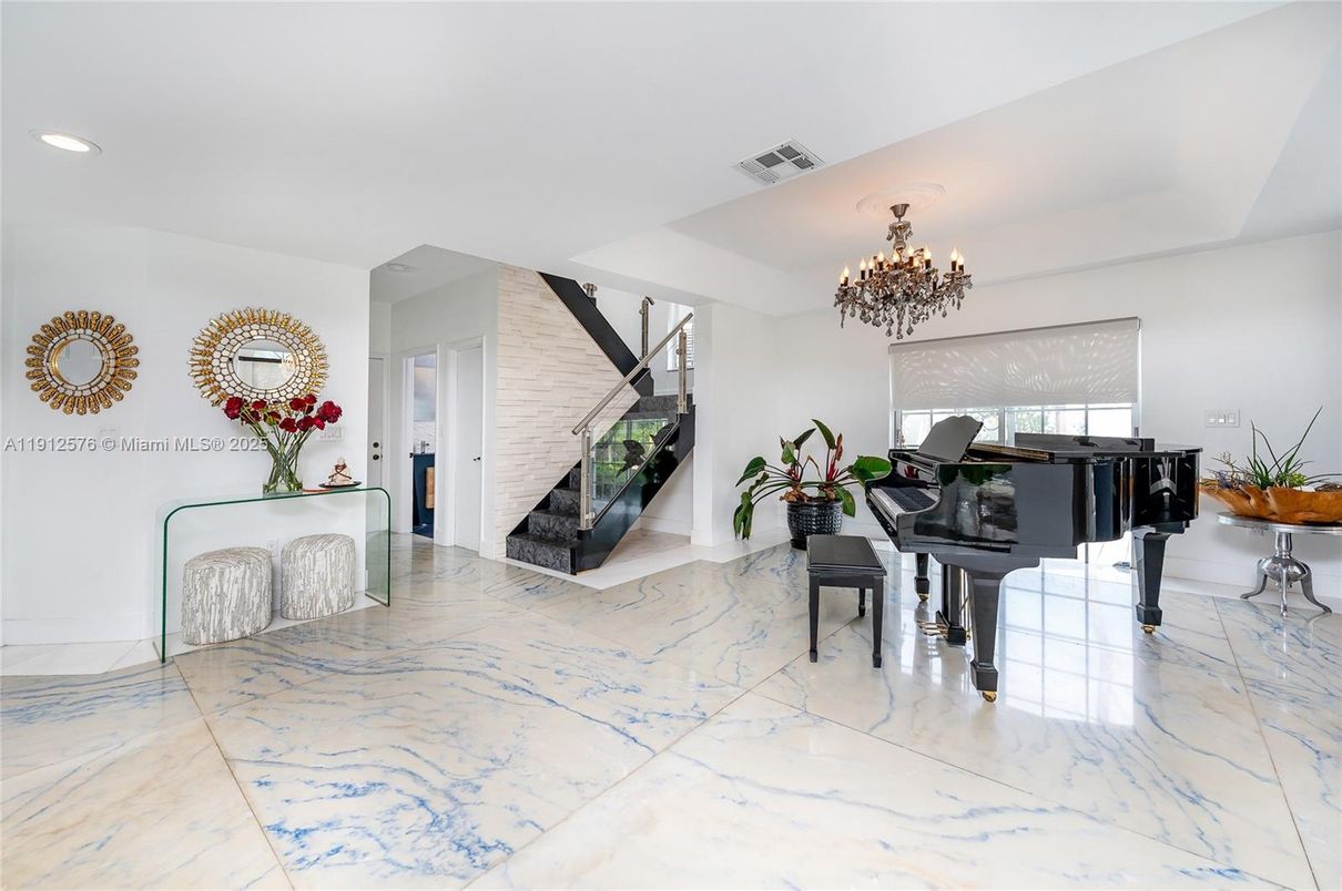 Chandelier, Interior, Marble, Piano, Recessed Lighting