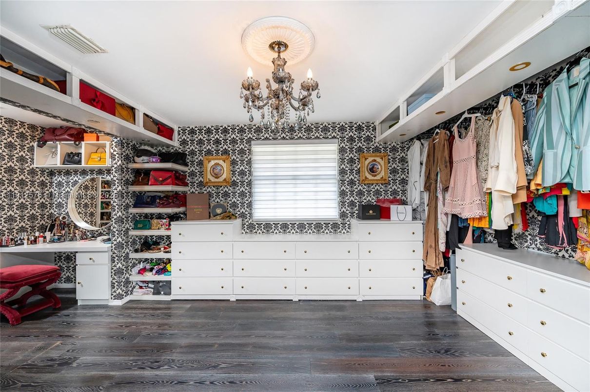 Chandelier, Interior, Walk-in Closets, Wood Texture Flooring