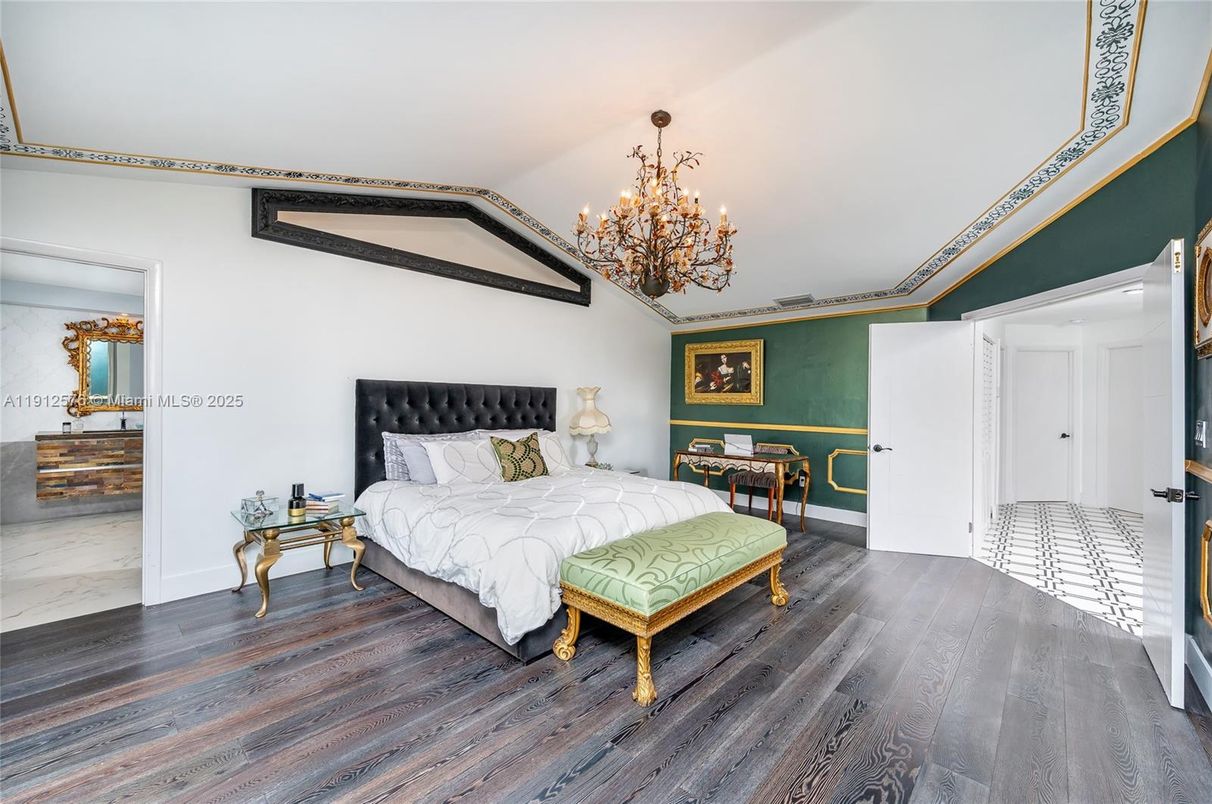 Bedroom, Chandelier, Interior, Wood Texture Flooring