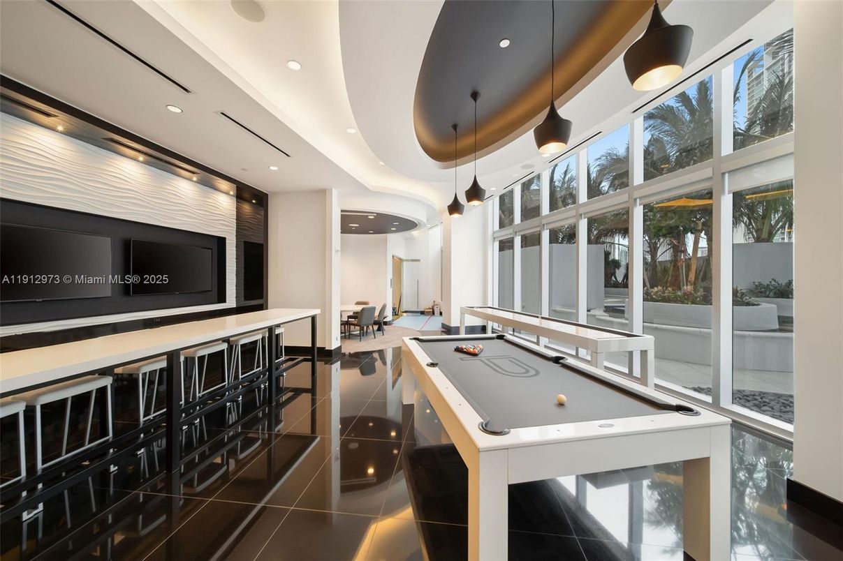 Billiard Table, Game Room, Interior, Pendant Lights, Recessed Lighting