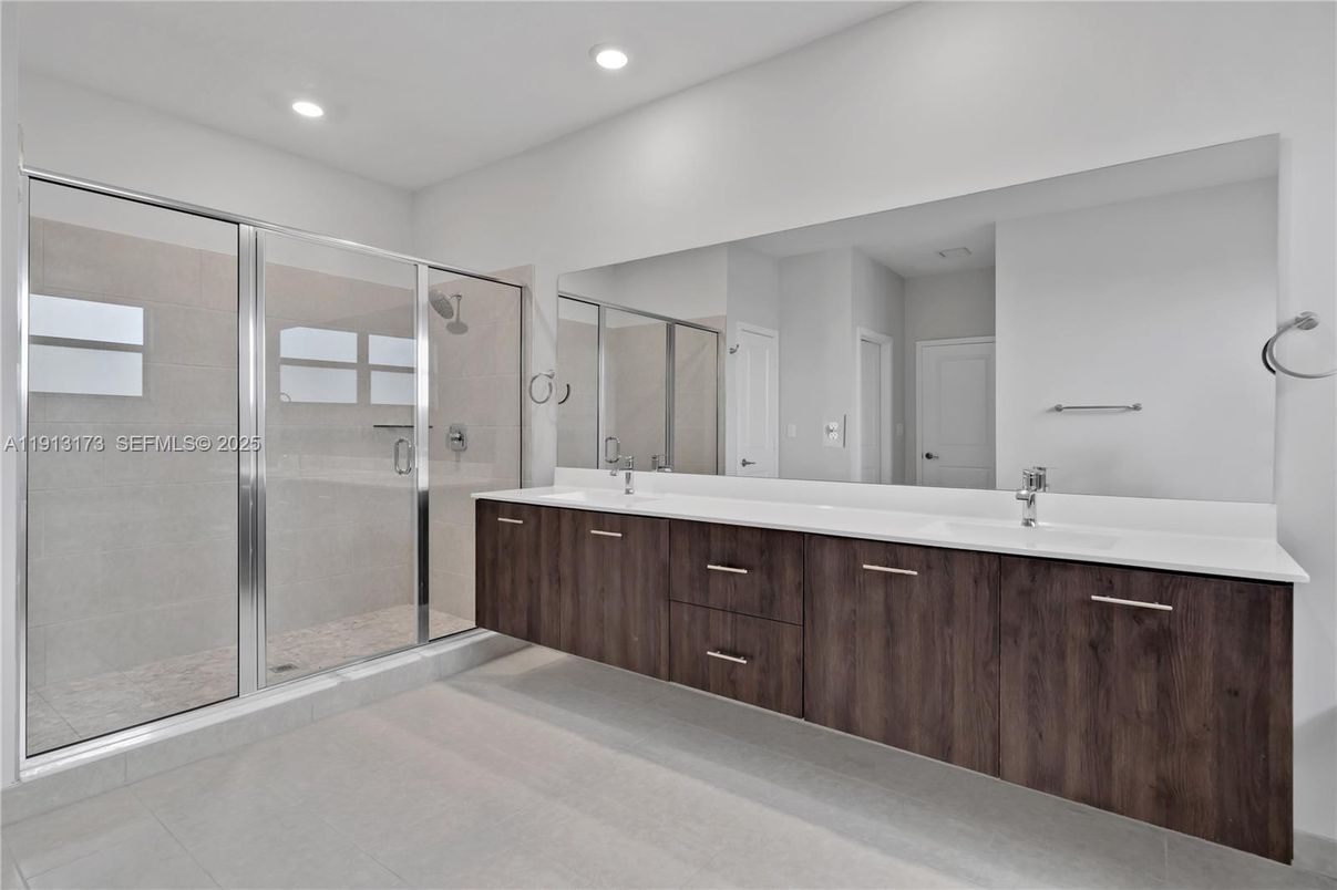 Bathroom, Dual Sink Vanities, Glass Shower, Interior, Recessed Lighting