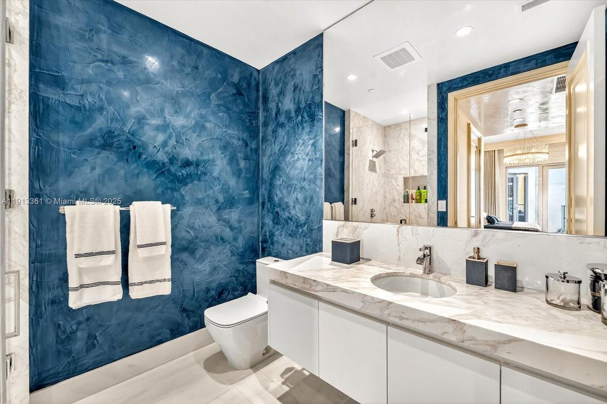 Bathroom, Interior, Marble Walls, Recessed Lighting