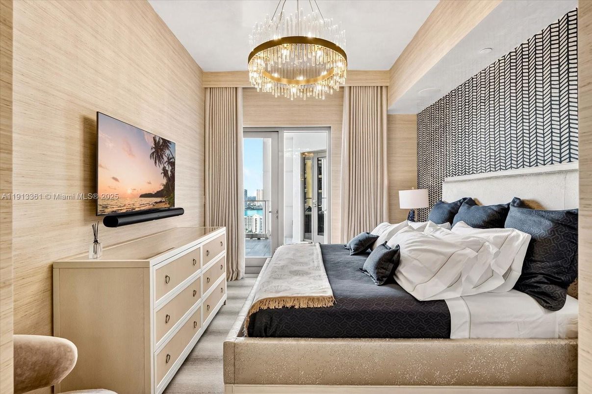 Bedroom, Chandelier, Interior, Wood Texture Flooring