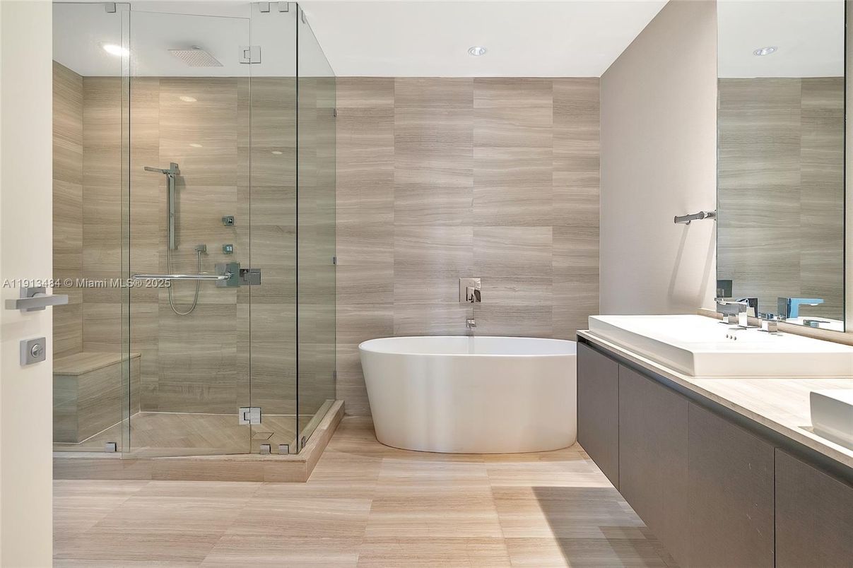 Bathroom, Free Standing Baths, Glass Shower, Interior, Recessed Lighting