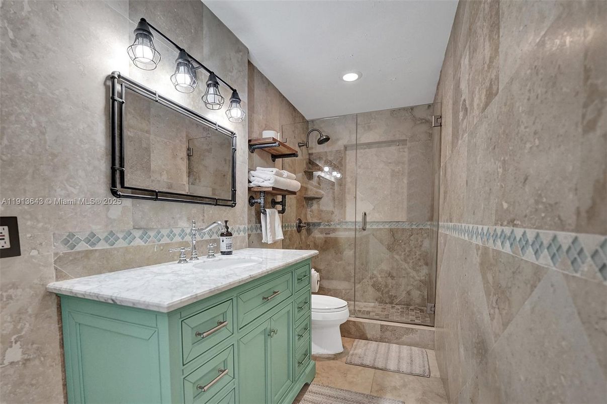 Bathroom, Glass Shower, Interior, Recessed Lighting