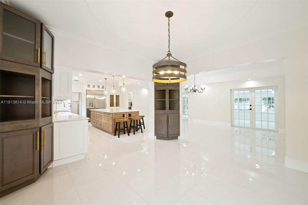 Chandelier, Interior, Kitchen, Pendant Lights, Recessed Lighting, Stainless Steel Appliances
