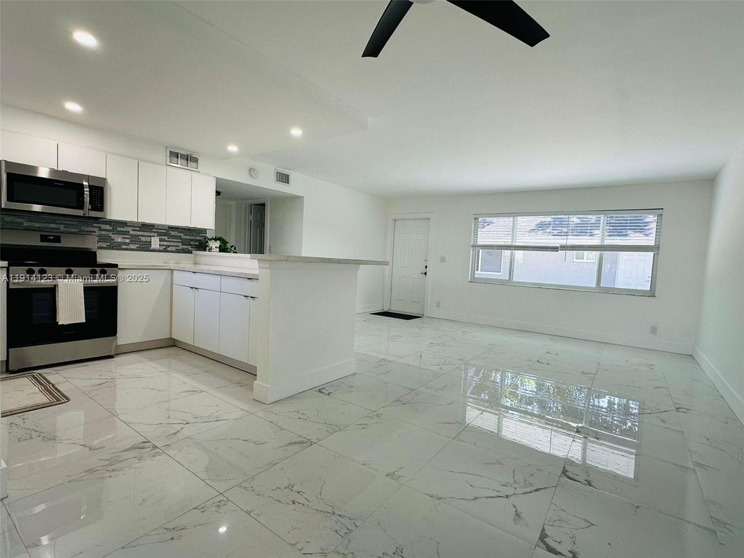 Interior, Kitchen, Marble, Recessed Lighting, Stainless Steel Appliances