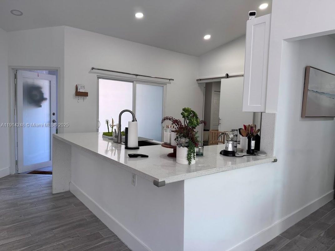 Interior, Kitchen, Recessed Lighting, Wood Texture Flooring