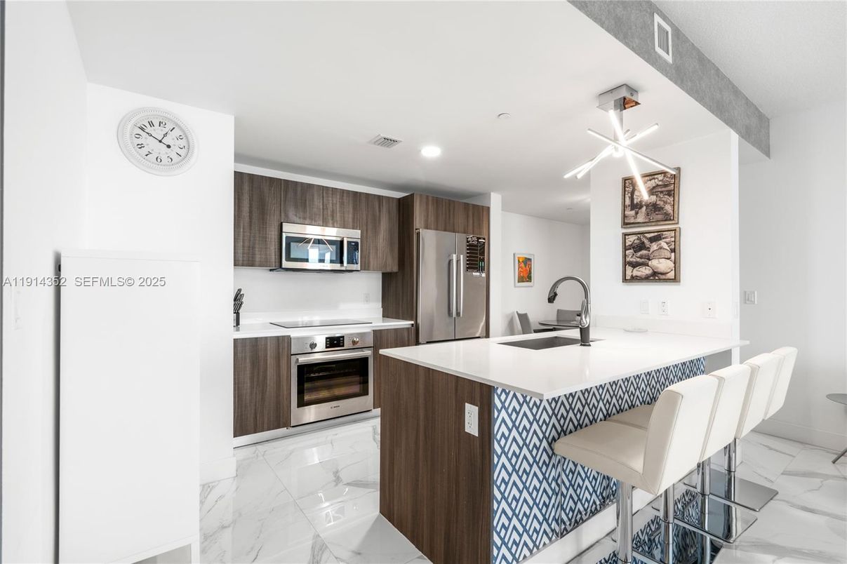 Interior, Kitchen, Marble, Recessed Lighting, Stainless Steel Appliances