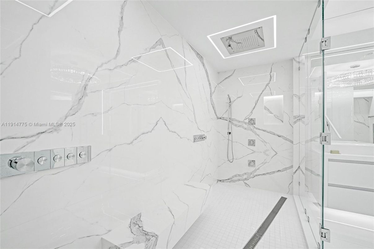 Bathroom, Glass Shower, Interior, Marble Walls