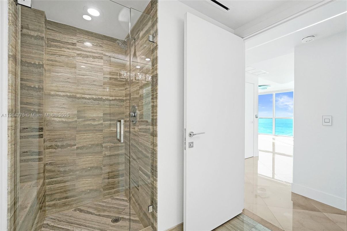 Bathroom, Glass Shower, Interior, Recessed Lighting, Water