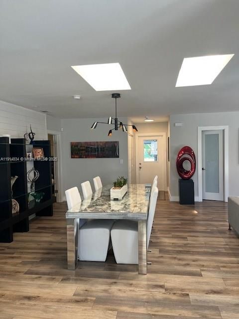 Dining room, Interior, Pendant Lights, Wood Texture Flooring